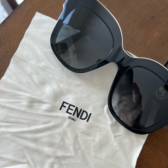 Fendi Lens Classic Gold Silver Monogram Sunglasses in Black for